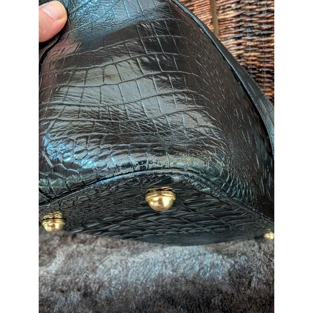 Brahmin Asher Medium Tote Bag Leather Croc Embossed Black Shoulder Purse Exotic